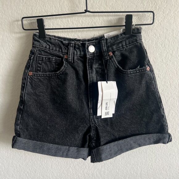 NWT ZARA Black Mom Fit High Rise Bermuda Denim Jean Shorts Womens 0 - Picture 3 of 5